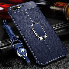 Silikon Hülle Handyhülle Gummi Schutzhülle Leder Tasche mit Magnetisch Fingerring Ständer T01 für Oppo RX17 Neo Blau