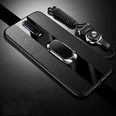 Silikon Hülle Handyhülle Gummi Schutzhülle Leder Tasche mit Magnetisch Fingerring Ständer T01 für Oppo RX17 Pro Schwarz