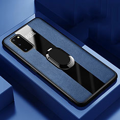 Silikon Hülle Handyhülle Gummi Schutzhülle Leder Tasche mit Magnetisch Fingerring Ständer T01 für Samsung Galaxy S20 5G Blau