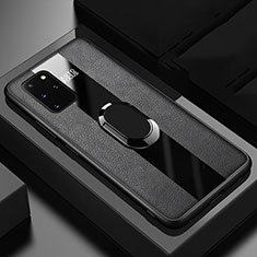 Silikon Hülle Handyhülle Gummi Schutzhülle Leder Tasche mit Magnetisch Fingerring Ständer T01 für Samsung Galaxy S20 Plus Schwarz