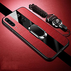 Silikon Hülle Handyhülle Gummi Schutzhülle Leder Tasche mit Magnetisch Fingerring Ständer T02 für Huawei Honor 20 Lite Rot