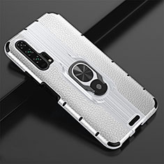 Silikon Hülle Handyhülle Gummi Schutzhülle Leder Tasche mit Magnetisch Fingerring Ständer T02 für Huawei Honor 20 Pro Weiß