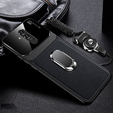 Silikon Hülle Handyhülle Gummi Schutzhülle Leder Tasche mit Magnetisch Fingerring Ständer T02 für Huawei Mate 20 Lite Schwarz