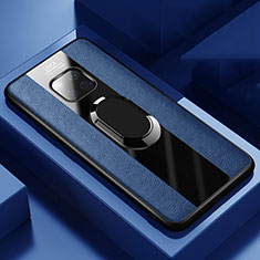 Silikon Hülle Handyhülle Gummi Schutzhülle Leder Tasche mit Magnetisch Fingerring Ständer T02 für Huawei Mate 20 Pro Blau