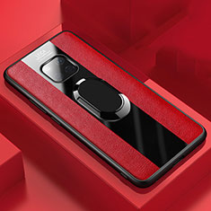 Silikon Hülle Handyhülle Gummi Schutzhülle Leder Tasche mit Magnetisch Fingerring Ständer T02 für Huawei Mate 20 Pro Rot