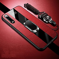 Silikon Hülle Handyhülle Gummi Schutzhülle Leder Tasche mit Magnetisch Fingerring Ständer T02 für Huawei P30 Rot