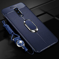 Silikon Hülle Handyhülle Gummi Schutzhülle Leder Tasche mit Magnetisch Fingerring Ständer T02 für Oppo R17 Pro Blau