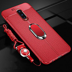Silikon Hülle Handyhülle Gummi Schutzhülle Leder Tasche mit Magnetisch Fingerring Ständer T02 für Oppo R17 Pro Rot