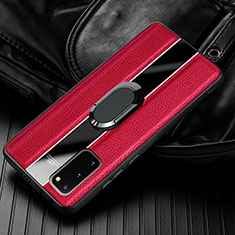 Silikon Hülle Handyhülle Gummi Schutzhülle Leder Tasche mit Magnetisch Fingerring Ständer T02 für Samsung Galaxy S20 5G Rot
