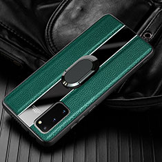 Silikon Hülle Handyhülle Gummi Schutzhülle Leder Tasche mit Magnetisch Fingerring Ständer T02 für Samsung Galaxy S20 Grün