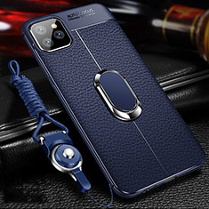 Silikon Hülle Handyhülle Gummi Schutzhülle Leder Tasche mit Magnetisch Fingerring Ständer T03 für Apple iPhone 11 Pro Blau