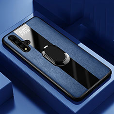 Silikon Hülle Handyhülle Gummi Schutzhülle Leder Tasche mit Magnetisch Fingerring Ständer T03 für Huawei Honor 20 Blau