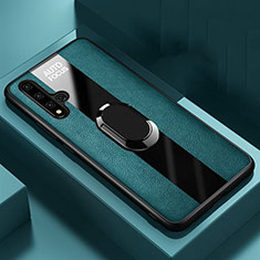 Silikon Hülle Handyhülle Gummi Schutzhülle Leder Tasche mit Magnetisch Fingerring Ständer T03 für Huawei Honor 20 Grün