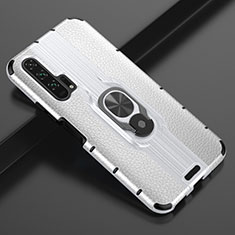 Silikon Hülle Handyhülle Gummi Schutzhülle Leder Tasche mit Magnetisch Fingerring Ständer T03 für Huawei Honor 20 Pro Weiß