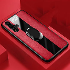 Silikon Hülle Handyhülle Gummi Schutzhülle Leder Tasche mit Magnetisch Fingerring Ständer T03 für Huawei Honor 20S Rot