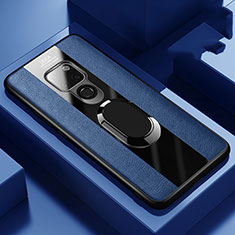 Silikon Hülle Handyhülle Gummi Schutzhülle Leder Tasche mit Magnetisch Fingerring Ständer T03 für Huawei Mate 20 Blau