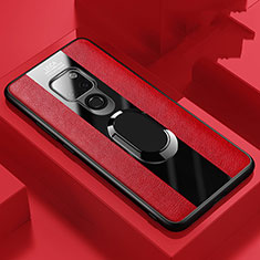 Silikon Hülle Handyhülle Gummi Schutzhülle Leder Tasche mit Magnetisch Fingerring Ständer T03 für Huawei Mate 20 Rot