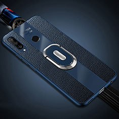 Silikon Hülle Handyhülle Gummi Schutzhülle Leder Tasche mit Magnetisch Fingerring Ständer T03 für Huawei P30 Lite Blau