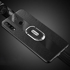 Silikon Hülle Handyhülle Gummi Schutzhülle Leder Tasche mit Magnetisch Fingerring Ständer T03 für Huawei P30 Lite New Edition Schwarz
