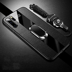 Silikon Hülle Handyhülle Gummi Schutzhülle Leder Tasche mit Magnetisch Fingerring Ständer T03 für Huawei P30 Pro New Edition Schwarz