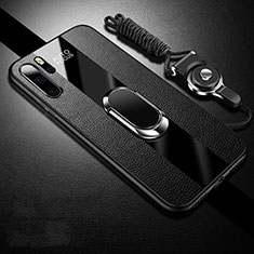 Silikon Hülle Handyhülle Gummi Schutzhülle Leder Tasche mit Magnetisch Fingerring Ständer T03 für Huawei P30 Pro Schwarz