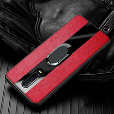 Silikon Hülle Handyhülle Gummi Schutzhülle Leder Tasche mit Magnetisch Fingerring Ständer T03 für Oppo R17 Pro Rot