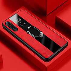 Silikon Hülle Handyhülle Gummi Schutzhülle Leder Tasche mit Magnetisch Fingerring Ständer T04 für Huawei Honor 20 Lite Rot