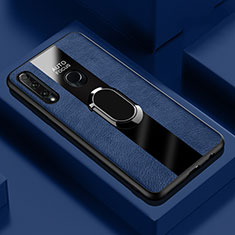 Silikon Hülle Handyhülle Gummi Schutzhülle Leder Tasche mit Magnetisch Fingerring Ständer T04 für Huawei Honor 20E Blau