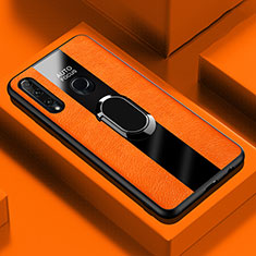 Silikon Hülle Handyhülle Gummi Schutzhülle Leder Tasche mit Magnetisch Fingerring Ständer T04 für Huawei Honor 20i Orange