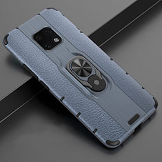Silikon Hülle Handyhülle Gummi Schutzhülle Leder Tasche mit Magnetisch Fingerring Ständer T04 für Huawei Mate 20 Pro Blau