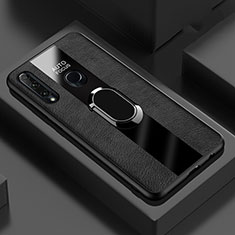 Silikon Hülle Handyhülle Gummi Schutzhülle Leder Tasche mit Magnetisch Fingerring Ständer T04 für Huawei P Smart+ Plus (2019) Schwarz