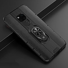 Silikon Hülle Handyhülle Gummi Schutzhülle Leder Tasche mit Magnetisch Fingerring Ständer T05 für Huawei Mate 20 Schwarz