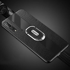 Silikon Hülle Handyhülle Gummi Schutzhülle Leder Tasche mit Magnetisch Fingerring Ständer T05 für Huawei P20 Pro Schwarz