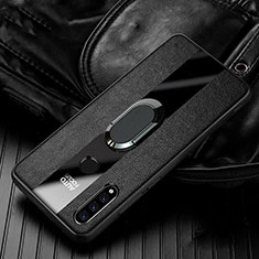 Silikon Hülle Handyhülle Gummi Schutzhülle Leder Tasche mit Magnetisch Fingerring Ständer T05 für Huawei P30 Lite New Edition Schwarz