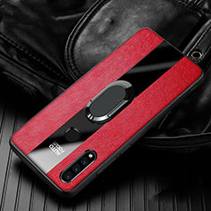 Silikon Hülle Handyhülle Gummi Schutzhülle Leder Tasche mit Magnetisch Fingerring Ständer T05 für Huawei P30 Lite XL Rot