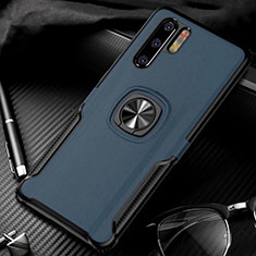 Silikon Hülle Handyhülle Gummi Schutzhülle Leder Tasche mit Magnetisch Fingerring Ständer T05 für Huawei P30 Pro New Edition Blau