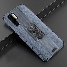 Silikon Hülle Handyhülle Gummi Schutzhülle Leder Tasche mit Magnetisch Fingerring Ständer T06 für Huawei P30 Pro New Edition Blau