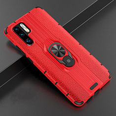 Silikon Hülle Handyhülle Gummi Schutzhülle Leder Tasche mit Magnetisch Fingerring Ständer T06 für Huawei P30 Pro Rot