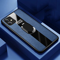 Silikon Hülle Handyhülle Gummi Schutzhülle Leder Tasche mit Magnetisch Fingerring Ständer Z01 für Apple iPhone 11 Blau
