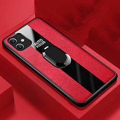 Silikon Hülle Handyhülle Gummi Schutzhülle Leder Tasche mit Magnetisch Fingerring Ständer Z01 für Apple iPhone 11 Rot