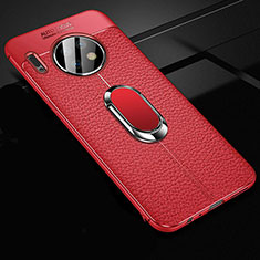 Silikon Hülle Handyhülle Gummi Schutzhülle Leder Tasche mit Magnetisch Fingerring Ständer Z02 für Huawei Mate 30 5G Rot