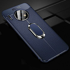 Silikon Hülle Handyhülle Gummi Schutzhülle Leder Tasche mit Magnetisch Fingerring Ständer Z02 für Huawei Mate 30 Blau