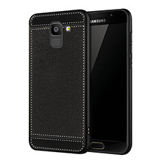 Silikon Hülle Handyhülle Gummi Schutzhülle Leder W01 für Samsung Galaxy On6 (2018) J600F J600G Schwarz