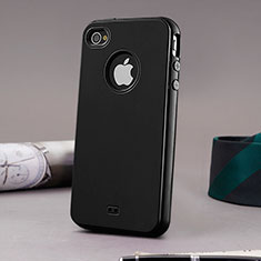 Silikon Hülle Handyhülle Gummi Schutzhülle Loch für Apple iPhone 4 Schwarz