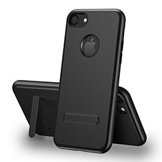 Silikon Hülle Handyhülle Gummi Schutzhülle mit Ständer S01 für Apple iPhone SE (2020) Schwarz