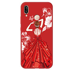 Silikon Hülle Handyhülle Gummi Schutzhülle Motiv Kleid Mädchen für Huawei P20 Lite Rot