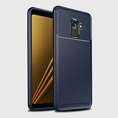 Silikon Hülle Handyhülle Gummi Schutzhülle Tasche Köper S01 für Samsung Galaxy A8+ A8 Plus (2018) A730F Blau