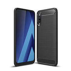 Silikon Hülle Handyhülle Gummi Schutzhülle Tasche Line C01 für Samsung Galaxy A70 Schwarz