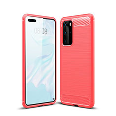 Silikon Hülle Handyhülle Gummi Schutzhülle Tasche Line für Huawei P40 Pro Rot