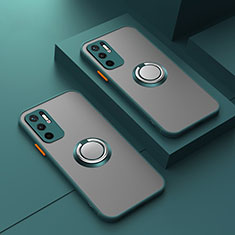 Silikon Hülle Handyhülle Rahmen Schutzhülle Durchsichtig Transparent Ganzkörper mit Magnetisch Fingerring Ständer T01 für Xiaomi POCO M3 Pro 5G Grün